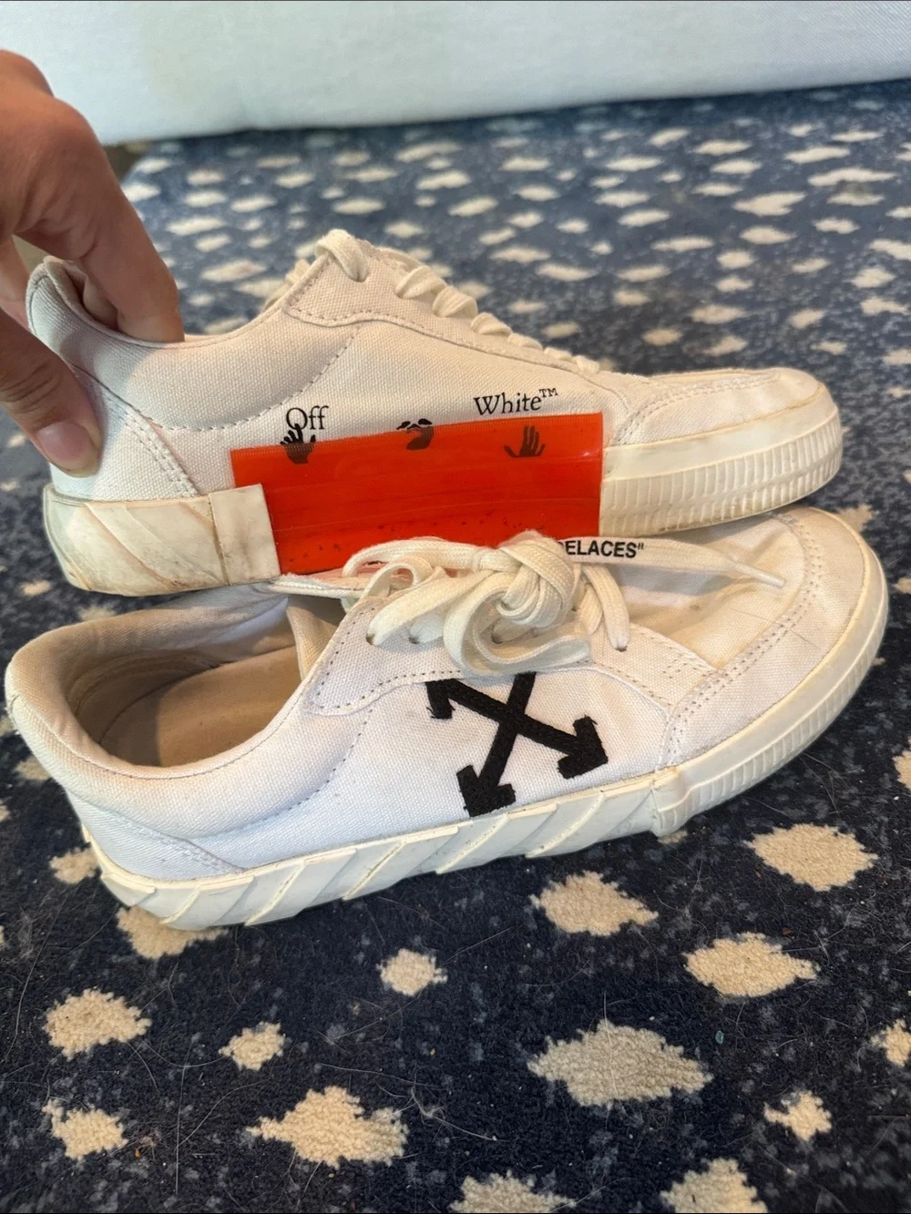 Off-White Virgil Abloh Women’s Cream Canvas Low-Top Sneakers with Black